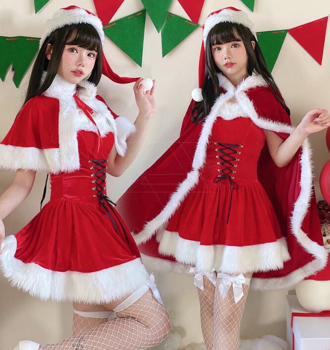 レディース クリスマス コスプレ 衣装 クリスマスドレス ベアトップドレス クリスマス マント 女性 大人 サンタコス イベント 変身仮装 クリスマスマント レ...