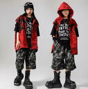キッズ ヒップホップ ダンス衣装 迷彩柄 カーゴ半ズボン カモフラージュ 袖なしパーカー 子供 ダボ感 ヒップホップ ダンス衣装 男女兼用 ゆったり 子供服 夏服 学園祭 文化祭 ステージ衣装