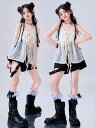 女の子 ジャズ ダンス衣装 チアがルーズ ヒップホップ ダンス衣装 花柄 キャミソール 半ズボン 女の子 チアダンス 演出服 jazz hiphop popping locking 演出服 4点セット ベージュ