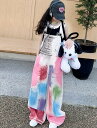 女の子 オーバーオール パンツ イレギュラー 落書き柄 サロペット ゆったり ダボ感 ダンスパンツ 子供 オーバーオール パンツ ダンス衣装 普段着 ボトムス
