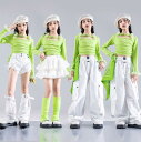 女の子 ジャズダンス衣装 かっこいい 舞台演出服 長袖Tシャツ カーゴパンツ プリーツスカート 半ズボン チアガール ダンス衣装 子供 ジャズ ヒップホップ 舞台演出服 チア ガールズ 演出服 グリーン