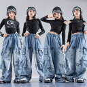 女の子 かっこいいダンス衣装 ジャズ ヒップホップ ダンス衣装 デニムパンツ 長袖Tシャツ ダボ感 デニムパンツ ゆったり ダンス衣装 女の子 jazz hip...
