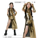 女の子 ジャズダンス 衣装 ヒップホップ ダンス レザー ドレス 光沢有り kpop 演出服 キラキラ ドレス スリット入り チアダンス ショー ステージ衣装 ...
