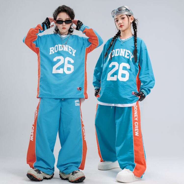 キッズ ヒップホップ ダンス衣装 子供 男女兼用 春秋 運動服 スポーツウェア ダボ感ダンス衣装 hiphop 長袖Tシャツ ゆったり ダンスパンツ ヒップホップ 演出服 文化祭 個性 ダボ感 ダンス衣装