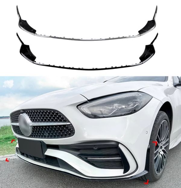 メルセデス ベンツ Cクラス W206 S206 C200 C260 C43 AMG 2022+ フロント スプリッター バンパー ディフューザー エプロン バンパー フラップ 三段式