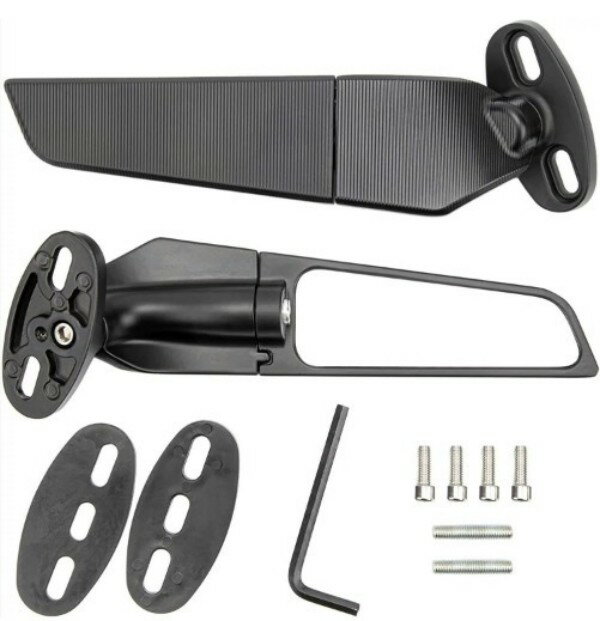 カワサキヤマハ風ナイフ改造バックミラーに適合 スモールサイズ ウイング型 バイク ミラー 可変 カウル..