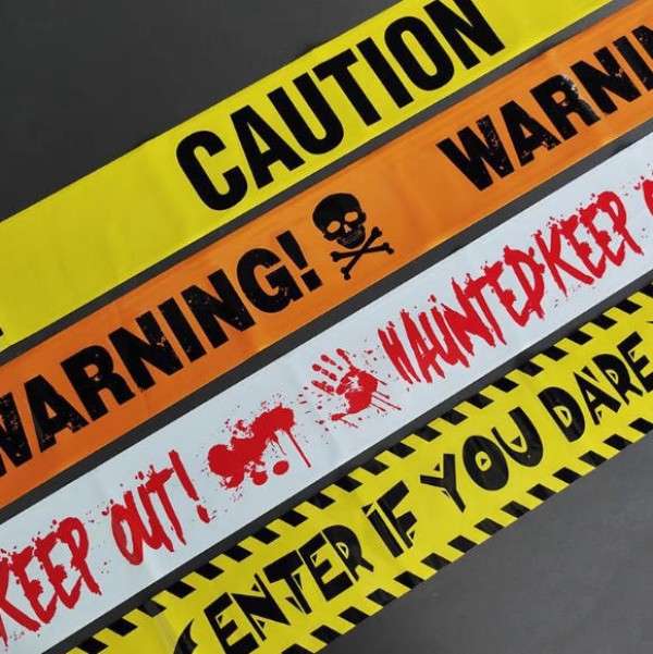 デコレーション 装飾 イエロー 飾り付け ハロウィン ハロウィン 標識テープ 注意 3種入 テープ 警告 非粘着 バリケードテープ 飾り [2]