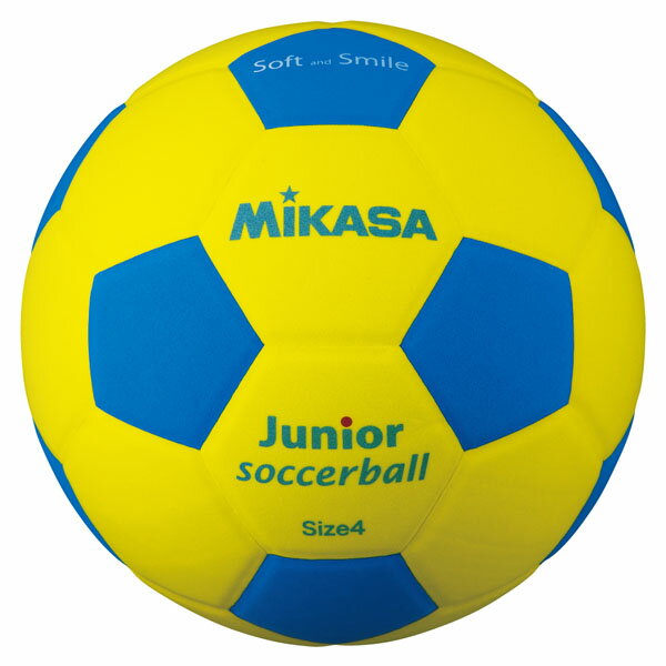 メーカー ミカサ（MIKASA） カテゴリー サッカー 分類 ボール 商品名 ミカサ（MIKASA）　スマイルサッカーボール 4号 YBL　SF4JYBL　サッカー　ボール　15SS 品番 MG-SF4JYBL カラー・仕様・サイズ カラー：イエロー×ブルー 素材・仕様：EVA（特殊スポンジ）、貼り、推奨内圧0．10〜0．15kgf／cm2 原産国：タイ サイズ：円周63．5〜66cm 重量：約180g 商品説明 EVA素材ならではのやさしい手ざわりと軽量感。力いっぱい蹴って、遠くに飛ばすことができます。 　 　 　 　 　 　 　 　 ※この商品のカラーは、 となります。