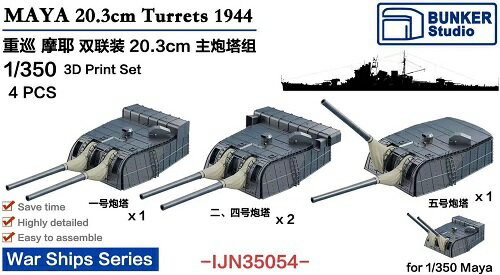 バンカースタジオ 1/350 日本海軍 重巡摩耶 20.3cm 連装砲塔 4基入 プラモデル用パーツ