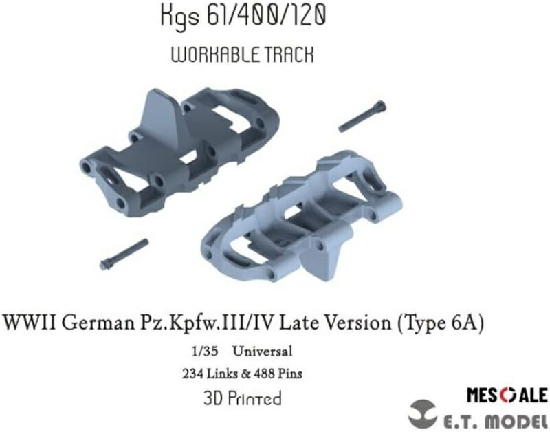イーティーモデル 1/35 第二次世界大戦 ドイツ軍 III/IV号戦車 後期型 タイプ6A 可動履帯 (3Dプリント製) プラモデル用パーツ