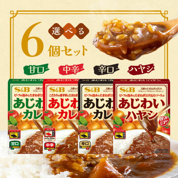 Rakuten - 選べる6袋セット！エスビー食品 あじわいカレー【甘口】【中辛】【辛口】【ハヤシ】ヱスビー レトルト カレー カレーライス ハヤシライス レトルトパウチ レトルト食品 レンジ対応 詰め合わせ 食べ比べ