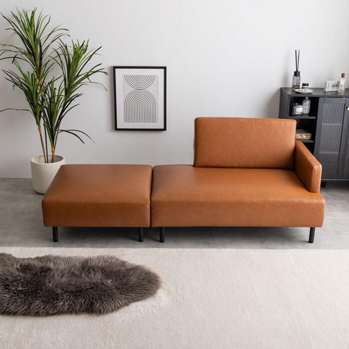 【10日2%オフクーポン有】【幅178cm】Cody コンセント・オットマン付き2人掛けカウチソファ ブラウン