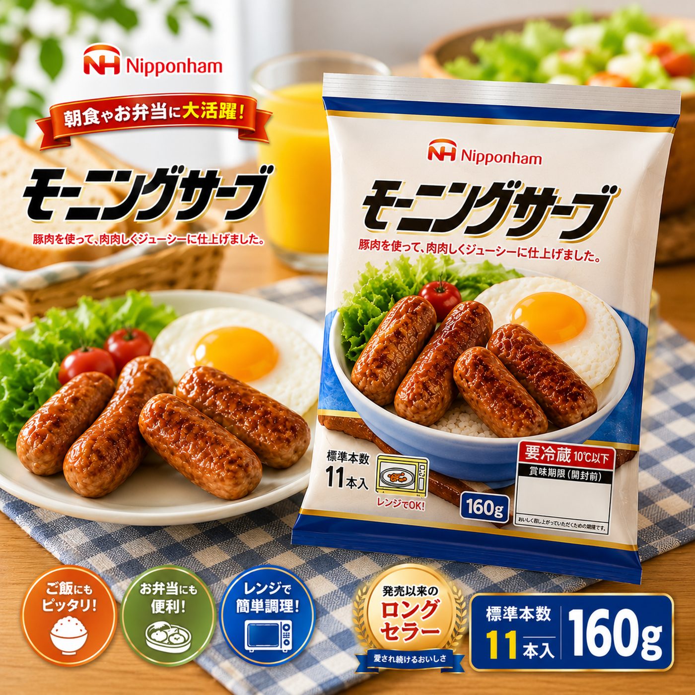 「冷蔵便 保冷剤入りで安心お届け」日本ハム モーニングサーブ 160g