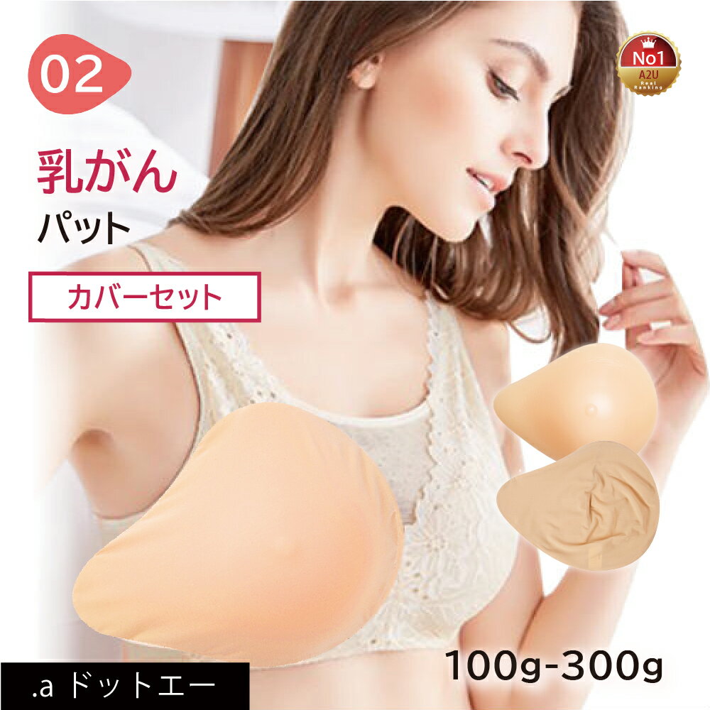 【乳がんパット+専用カバー】【セット】シリコン 全摘 乳がん用 パッド 100g~300g 左胸 右 ...