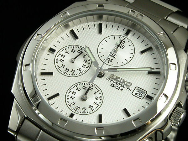 【正規品】セイコー SEIKO 逆輸入 クロノグラフ メンズ 腕時計 SND187P1 ホワイト×シルバー メタルベルト