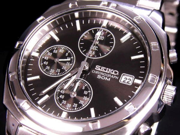 セイコー SEIKO 逆輸入 クロノグラフ メンズ 腕時計 SND191P1 ブラック×シルバー メタルベルト