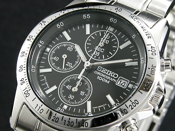 【正規品】セイコー SEIKO 逆輸入 クロノグラフ メンズ 腕時計 SND367P1 ブラック×シルバー メタルベルト