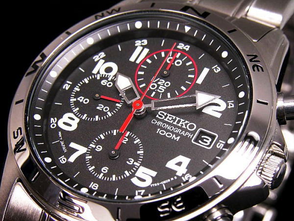 【正規品】セイコー SEIKO 逆輸入 クロノグラフ メンズ 腕時計 SND375P1 ブラック×シルバー メタルベルト