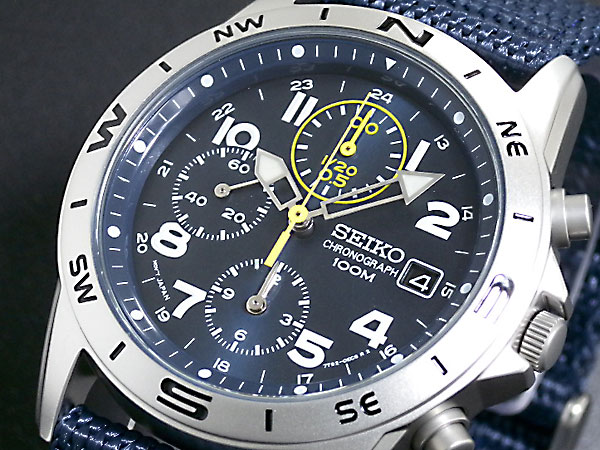 【正規品】セイコー SEIKO 逆輸入 クロノグラフ メンズ 腕時計 SND379R ネイビーブルー ナイロンベルト