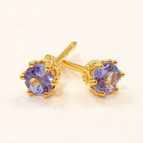 樂天商城 - 18金ゴールド　タンザナイト　3.5mm　ピアス(太さ0.9mm　長さ10mm芯・シリコンキャッチ付）送料無料