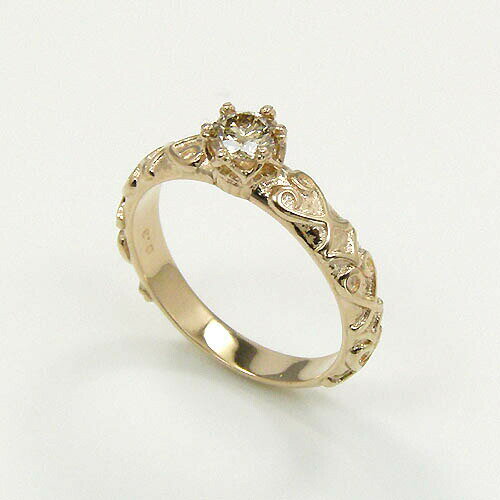 Rakuten - 18金ピンクゴールド(K18PG) ライトブラウンダイヤモンド SIクラス　0.3カラット(0.3ct)リング