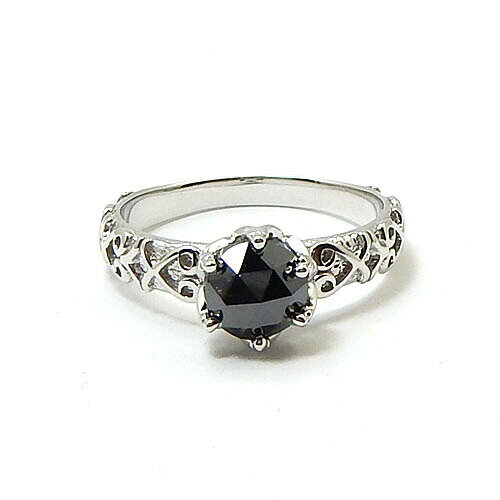 Rakuten - 最短翌日 クーポンで大割引 ブラックダイヤモンドリング　10金ホワイトゴールド　リングローズカット ブラックダイヤモンド