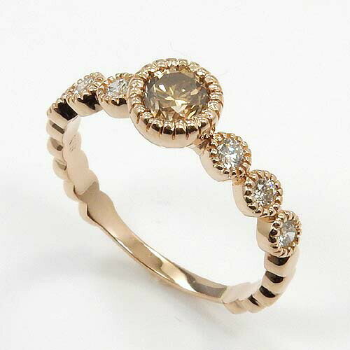 Pink Gold - 18金(K18)ピンクゴールド　ライトブラウンダイヤ　0.48カラット　ダイヤ　0.22カラット　リング　18K GOLD ジュエリー アイテム レディース　プレゼント 女性 誕生日 ジュエリー　アクセサリー　宝石　地金　ギフト　プラチナ可 シンプル