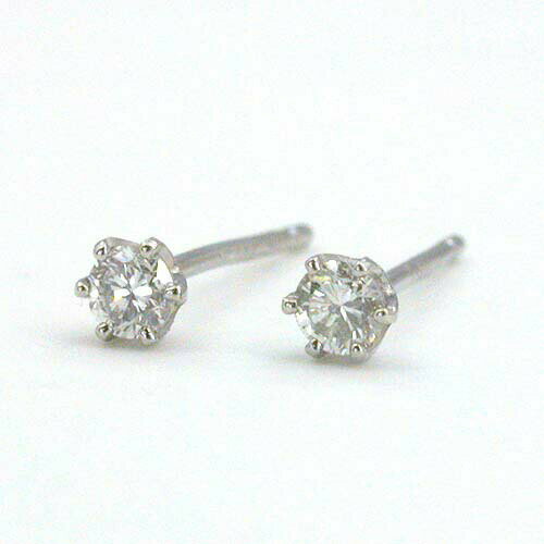 ピアス ダイヤピアス　プラチナ ダイヤモンド(VS2/H) 0.05ctx2六本爪ピアス(太さ0.9ミリ 長さ10ミリ芯・シリコンキャッチ付/簡易鑑定カード付）送料無料