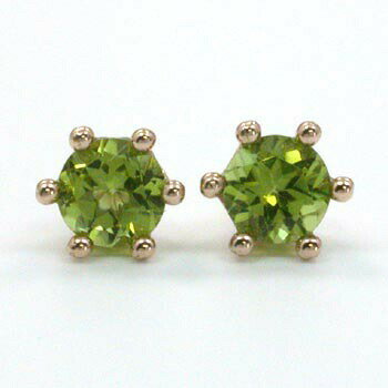 K18PGピアス　K18PGペリドットミルククラウン六本爪ピ