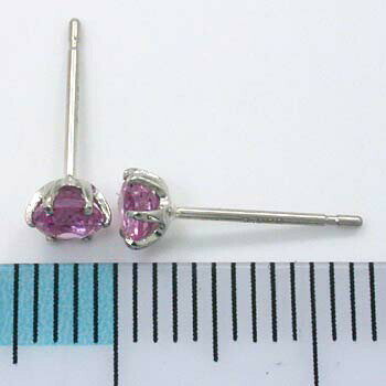 最短翌日 クーポンで大割引 プラチナ(PT900)ピンクサファイア3.5ミリx2 六本爪ピアス(太さ0.9mm 長さ10mm芯・シリコンキャッチ付)送料無料