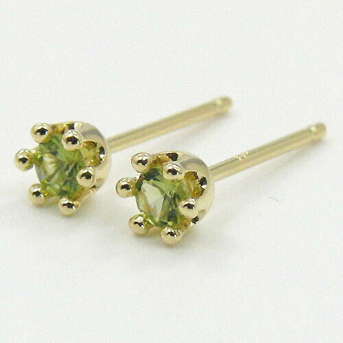 18金ゴールド ペリドット3ミリミルククラウン六本爪ピアス(通常芯・シリコンキャッチ付)