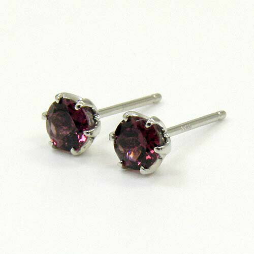 Garnet - Pt900 ロードライトガーネット5mm六本爪ピアス(シリコンキャッチ付)