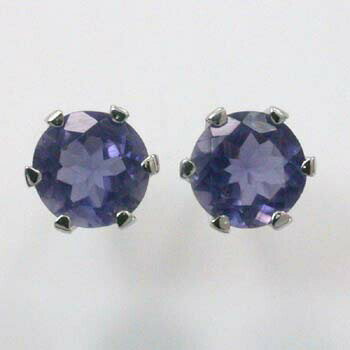 K18WGアイオライト六本爪ピアス(シリコンキャッチ付)