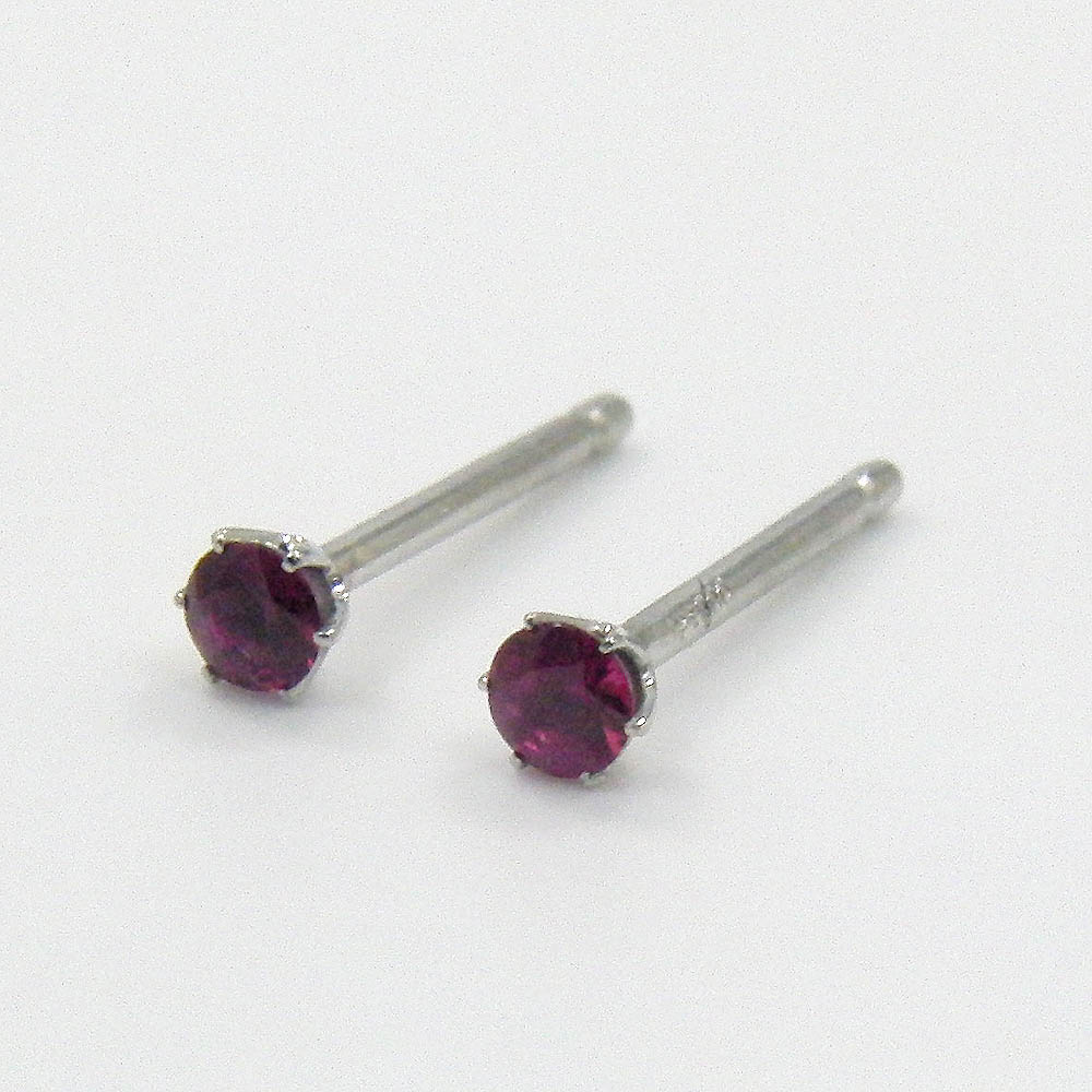 Rakuten - Pt900天然ルビー(ダイヤカット)ピアス(太さ0.9mmx長さ10mm芯・シリコンキャッチ付)