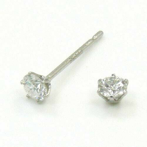 プラチナ ダイヤモンドトータル0.16カラットPT900 天然ダイヤ(SI2/J)0.08ctx2六本爪 ピアス（太さ0.9ミリ 長さ12ミリ芯・シリコンキャッチ付）