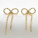 18金ゴールド りぼんピアスボールチェーンピアス (通常芯・シリコンキャッチ付)