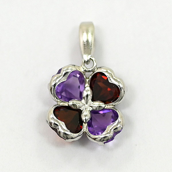 ペンダントトップ プラチナ Pt900 四葉のクローバー アメジスト ガーネット ペンダントヘッド ネックレス
