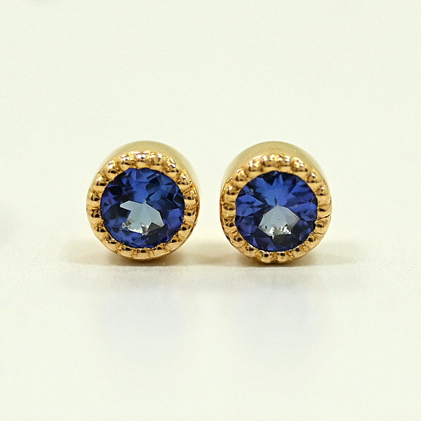 ピアス　18金ゴールド　タンザナイトピアス　太さ0.9mmx長さ10mmピアス芯　シリコンキャッチ付