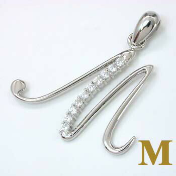Pendant Tops - K18WG天然ダイヤイニシャルペンダントヘッド「M」typeAA