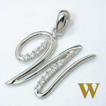 K18WG天然ダイヤイニシャルペンダントヘッド「W」typeAA