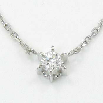 K18WG天然ダイヤ0.18ct VS2 H6本爪プチネックレス