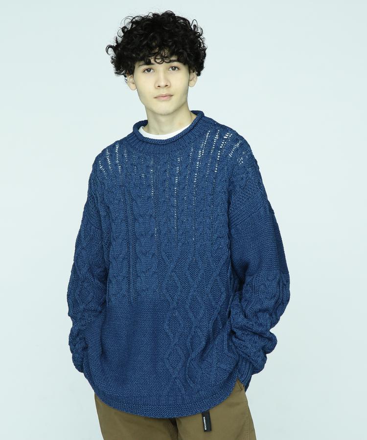 ☆タイムセール｜MANASTASH/マナスタッシュCOTTON GUERNSEY SWEATER/ガンジーセータートップス ニット フィッシャーマンニット コットン インディゴ ナチュラル ヴィンテージライク M~2XL 大きいサイズ ゆったり オーバーサイズ 新作 23fw aw 秋冬