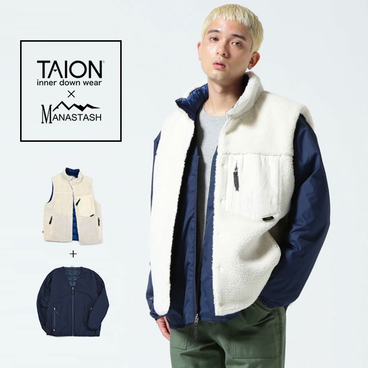 ☆タイムセール｜【ベスト ジャケット2点SET】MANASTASH x TAION/マナスタッシュ×タイオン12WAY DOWN JACKET 12ウェイダウンジャケット リバーシブル ジャケット ベスト セット 防寒 アウトドアブランド コラボ ダウン90 95 ※セール品につき交換 返品不可