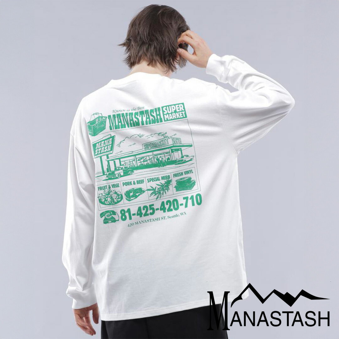 楽天MANASTASH【MANASTASH】MANASTASH/マナスタッシュ/CiTee L/S SUPERMARKET シティ ロングスリーブースーパーマーケットTシャツ Tee ロンT トップス 長袖 バックプリント シンプル ホワイト ピンク ブラック M~2XL 大きいサイズ