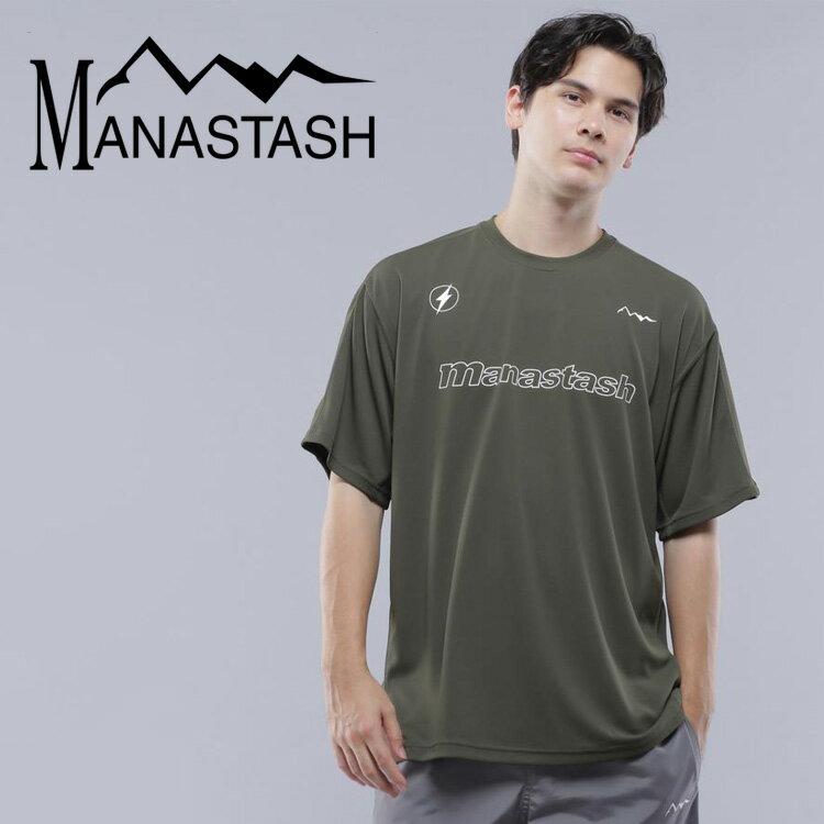 MANASTASH/マナスタッシュ/TECH TEE/テックTシャツトップス 半袖 サラサラ スポーティー ロゴ シンプル S~2XL ブラック オリーブ グレー 新作 24ss 春夏