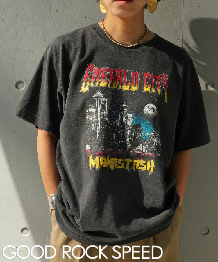 【再入荷】【送料無料】【MANASTASH】GOOD ROCK SPEED×MANASTASH/ 別注 Emerald CityTシャツユニセックス トップス Tシャツ 半袖 マナスタッシュ グッドロックスピード ヴィンテージライク ピグメント加工 ブラック M L XL シンプル 春夏 新作 23ss