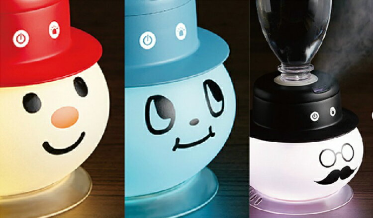 超音波式LEDペットボトル加湿器 帽子型 卓上 自動停止機能 LED点灯 小型