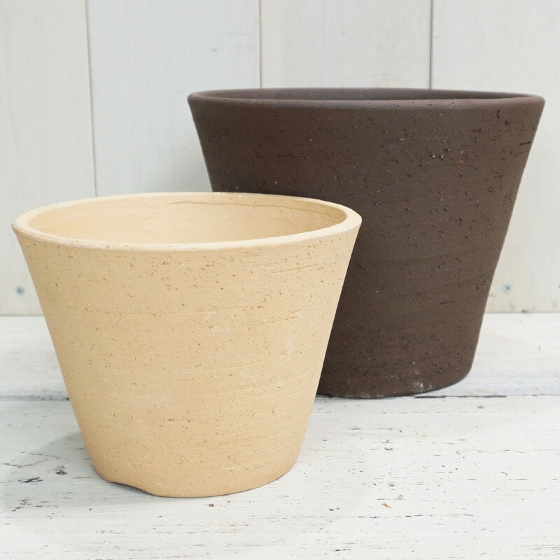 植木鉢 おしゃれ 素焼き 常滑焼 ラフポット M(Be/Br)＜ 18cm 6号 穴あり 陶器鉢 ブラウン ベージュ 円すい型 日本製 素焼き 山草 盆栽 古典 国産 プランター 鉢 ガーデニング 室内 植え替え 鉢植え 園芸 観葉植物 多肉植物 塊根植物 サボテン DIY 人気 人工観葉植物 花 ＞のサムネイル