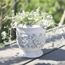 植木鉢 おしゃれ アンティーク 陶器鉢 クラナスカップポットS< 12cm 4号(3号用) 穴あり 白 ホワイト かわいい プランター 植物柄 模様 絵 柄 シ...