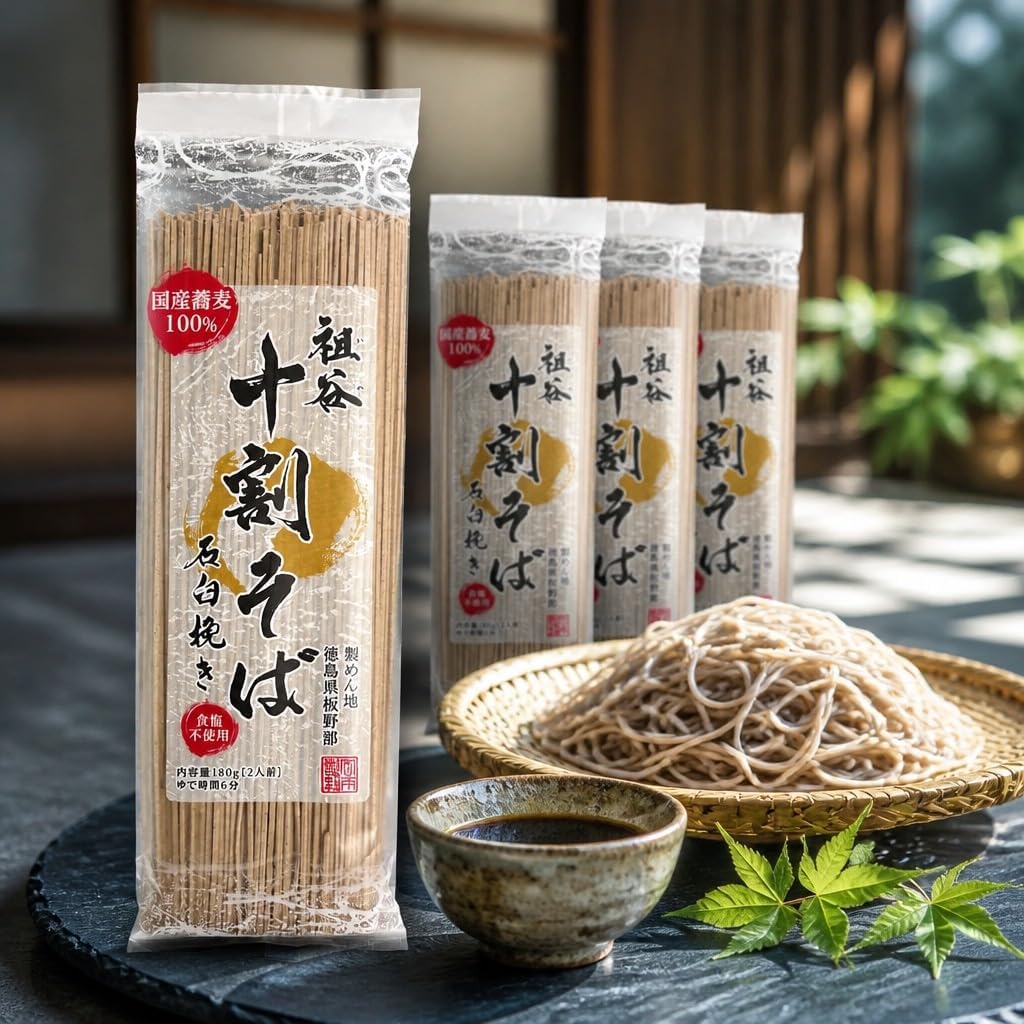 [29の日★クーポン配布中] 十割そば 乾麺 岡本製麺 国産 祖谷十割蕎麦 石臼挽き 180g 大容量 まとめ買い 十割蕎麦 食塩不使用 つなぎなし 国産そば粉100％ 年越しそば 非常食 保存食 aassist-10000465 PHI PHI SHOP パッケージ画像